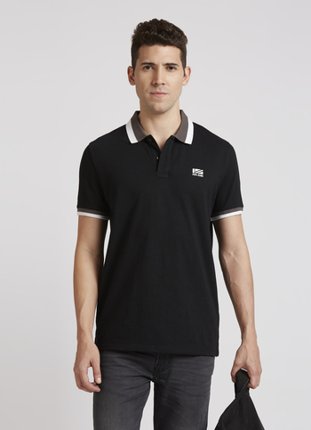Black Ribbed Collar Short Sleeve Polo