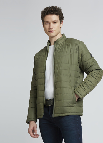 Olive Full Sleeve Side Pocket Puffer Jacket