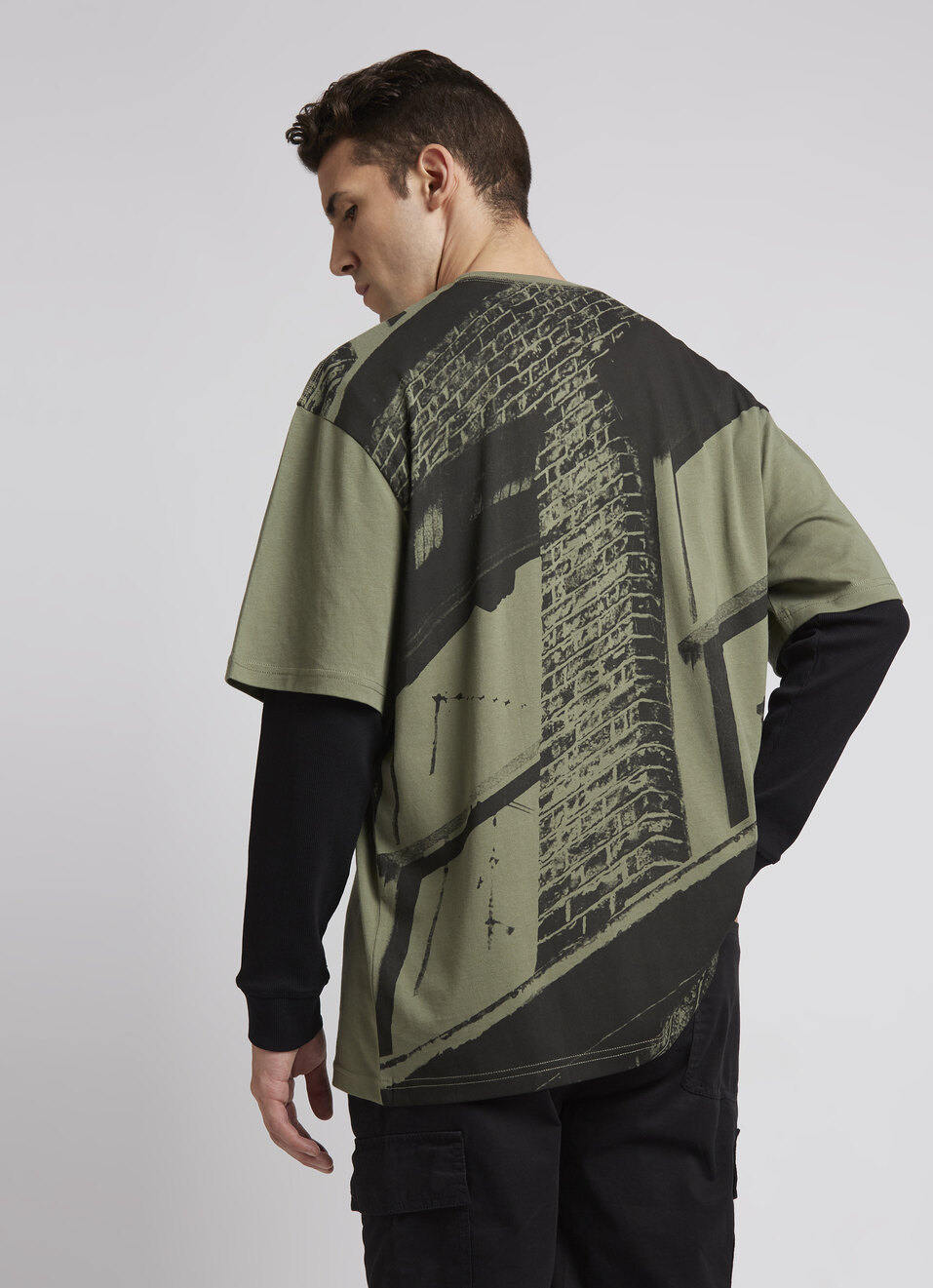 Green Back Print Short Sleeve Oversized T-shirt, , large image number 0