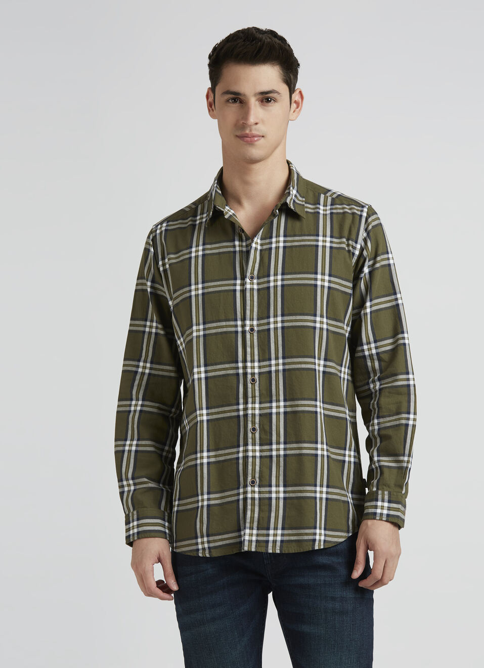 Olive Check Full Sleeve Shirt, , large image number 1