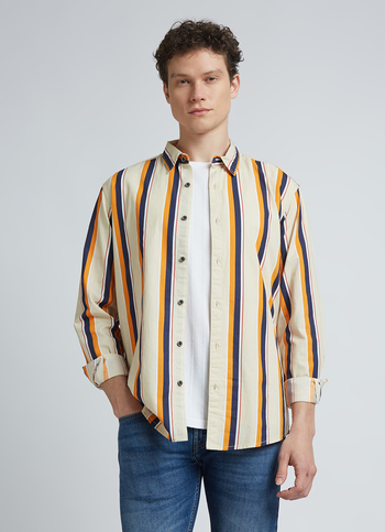 Beige Stripes Full Sleeve Shirt