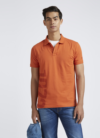 Orange Typographic Print Short Sleeve Polo