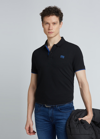 Black Ribbed Collar Short Sleeve Polo