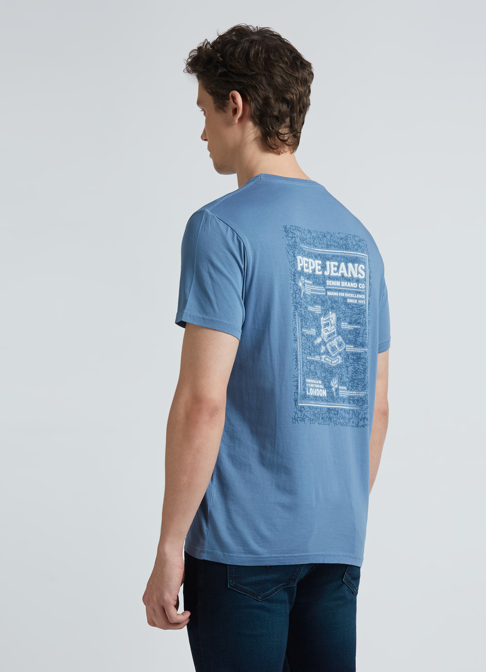 Blue Back Print Short Sleeve T-shirt, , large image number 2