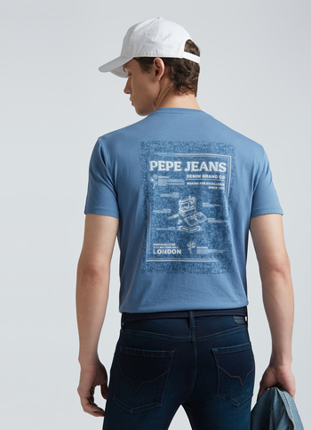 Blue Back Print Short Sleeve T-shirt