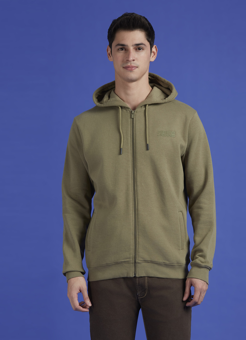 Green Full Sleeve Hooded Zipper Sweatshirt, , large image number 1