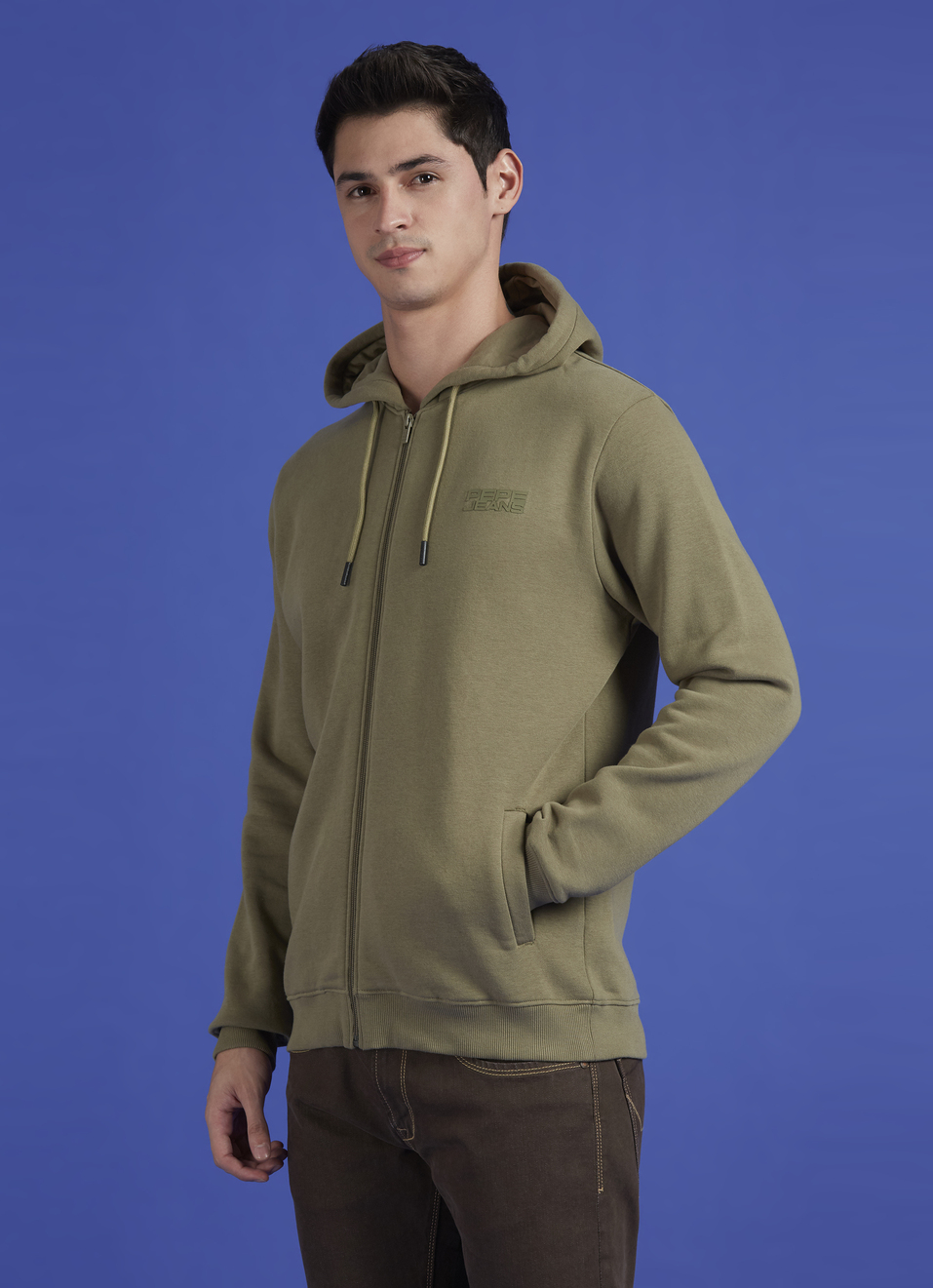 Green Full Sleeve Hooded Zipper Sweatshirt, , large image number 3