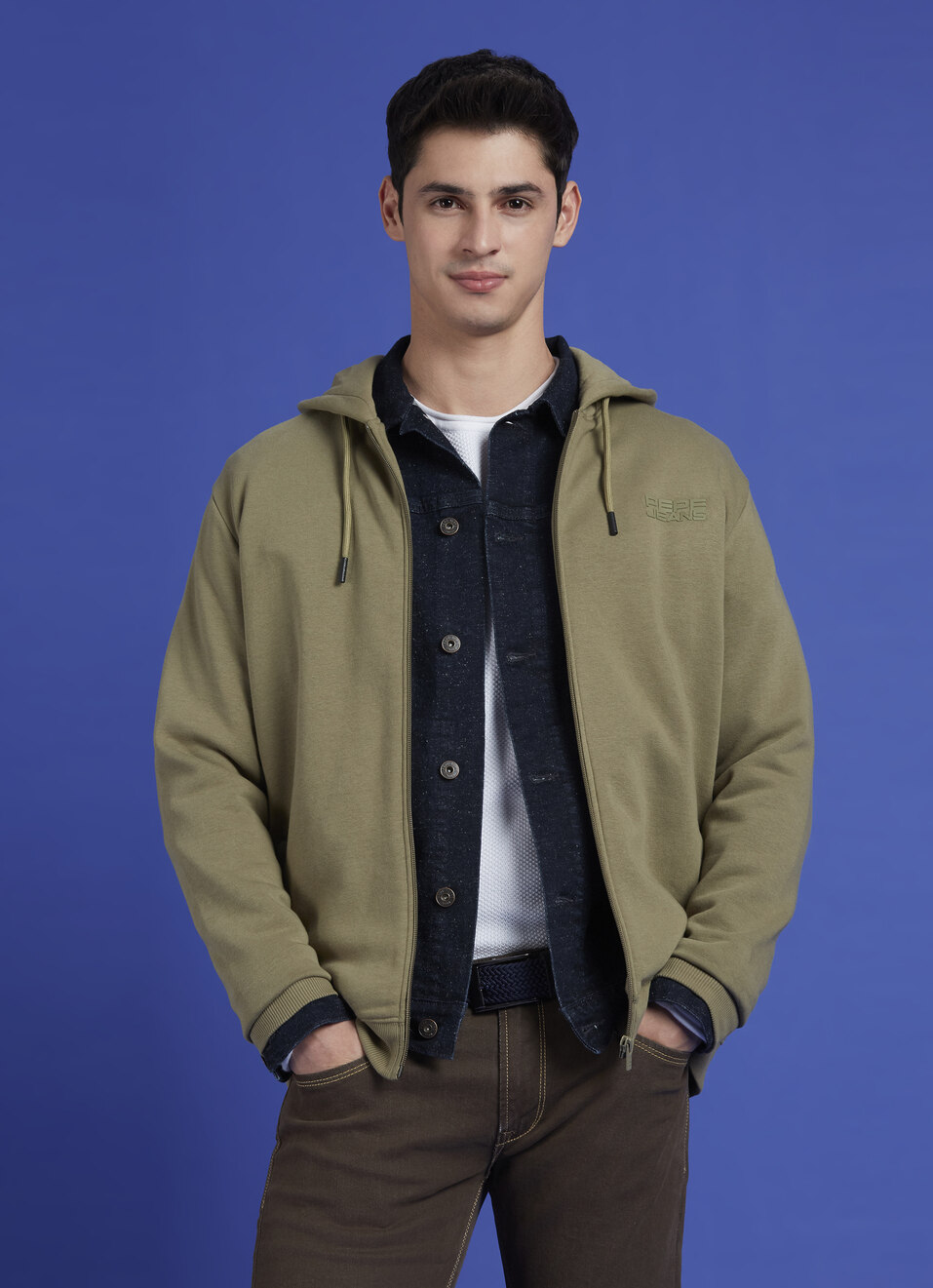 Green Full Sleeve Hooded Zipper Sweatshirt, , large image number 0