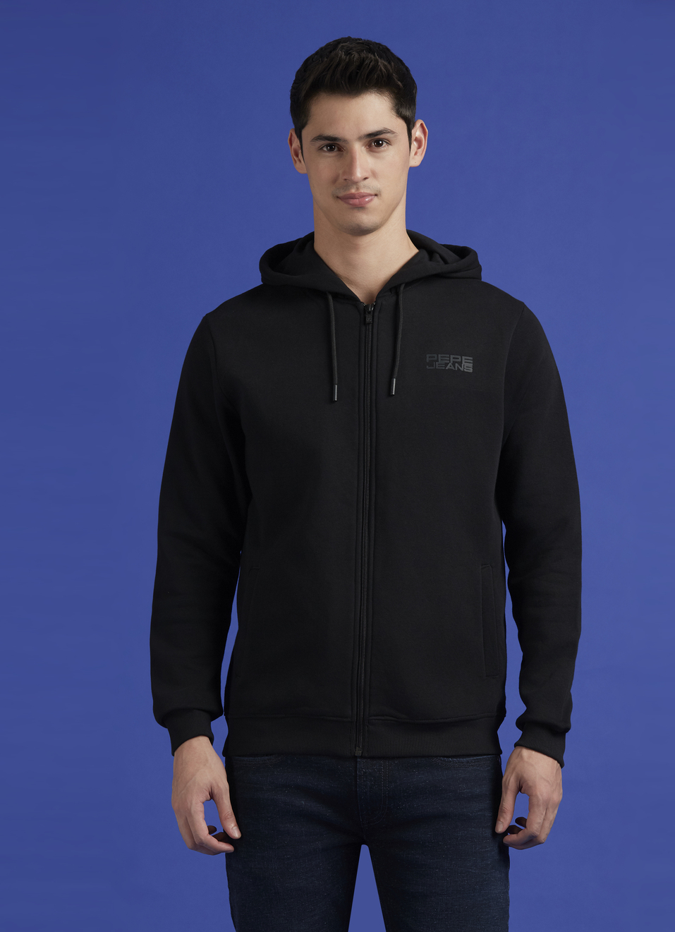 Black Full Sleeve Hooded Zipper Sweatshirt, , large image number 1