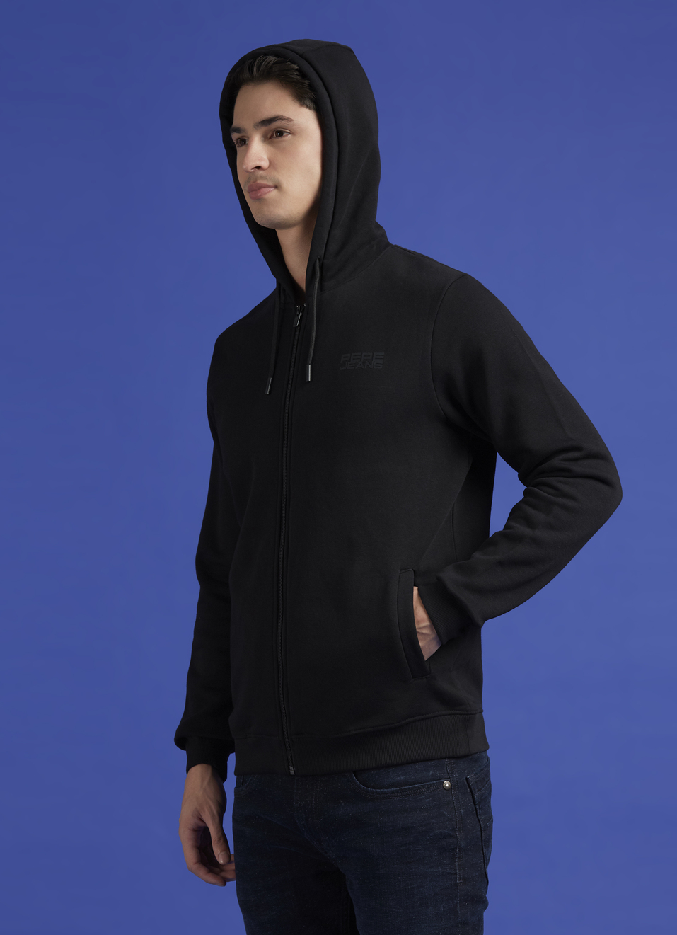 Black Full Sleeve Hooded Zipper Sweatshirt, , large image number 3