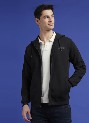 Black Full Sleeve Hooded Zipper Sweatshirt