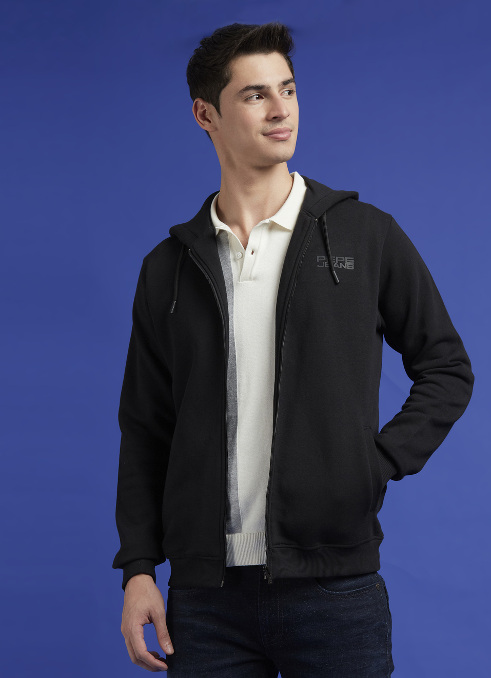 Black Full Sleeve Hooded Zipper Sweatshirt, , large image number 0