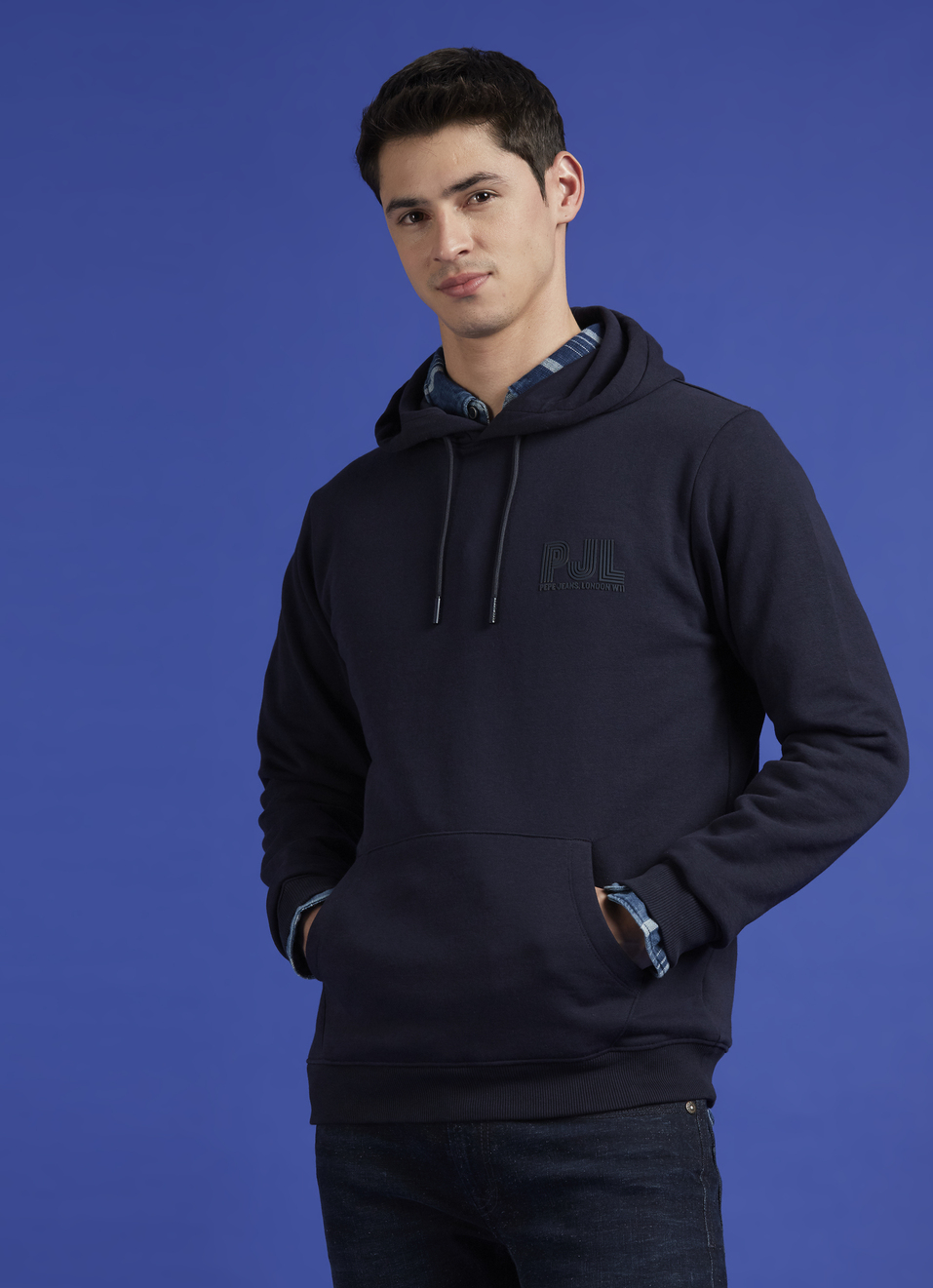 Navy Full Sleeve Hooded Sweatshirt, , large image number 0