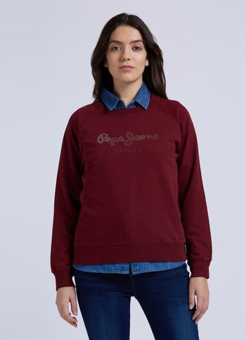 Burgundy Embellished Full Sleeve Sweatshirt