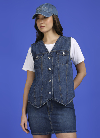 Blue V-neck Sleeveless Gilet
