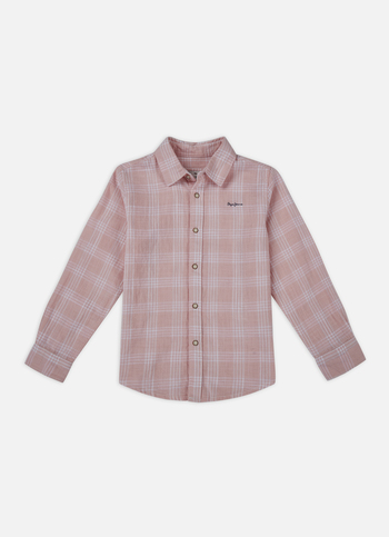 Boys Peach Check Full Sleeve Shirt