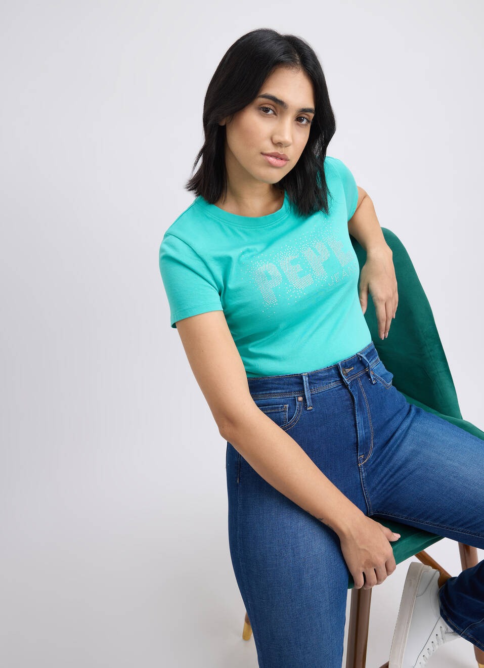 Women Green Embellished Short Sleeve T-shirt, , large image number 5