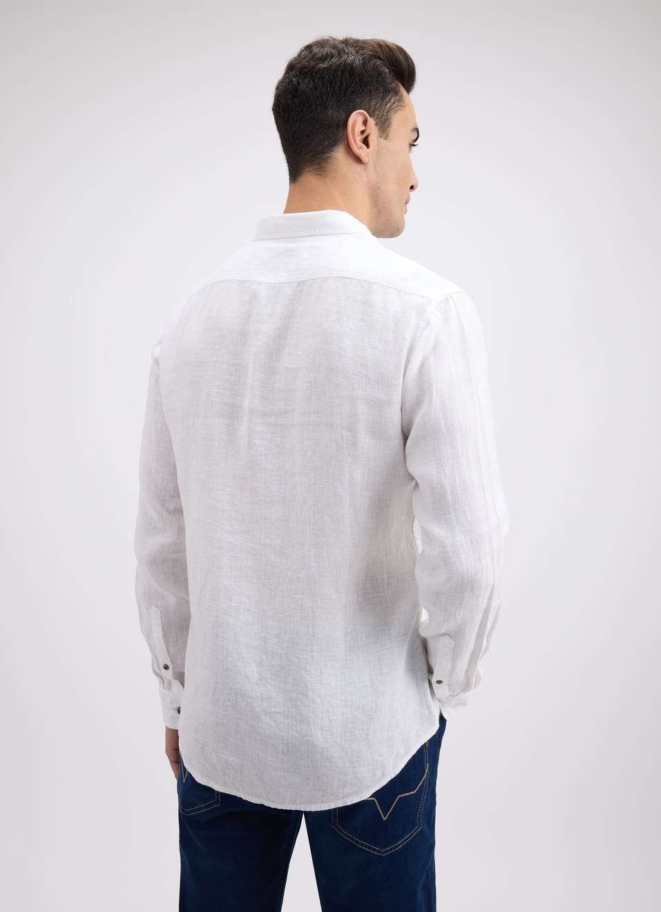 Men White Double Pocket Full Sleeve Linen Linen Shirt, , large image number 2