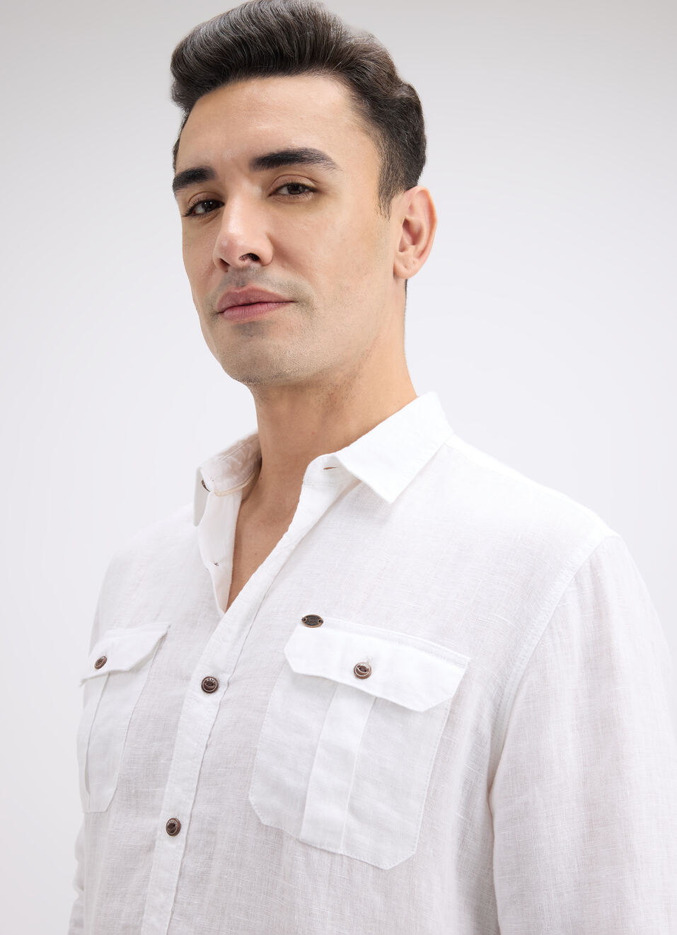 Men White Double Pocket Full Sleeve Linen Linen Shirt, , large image number 4