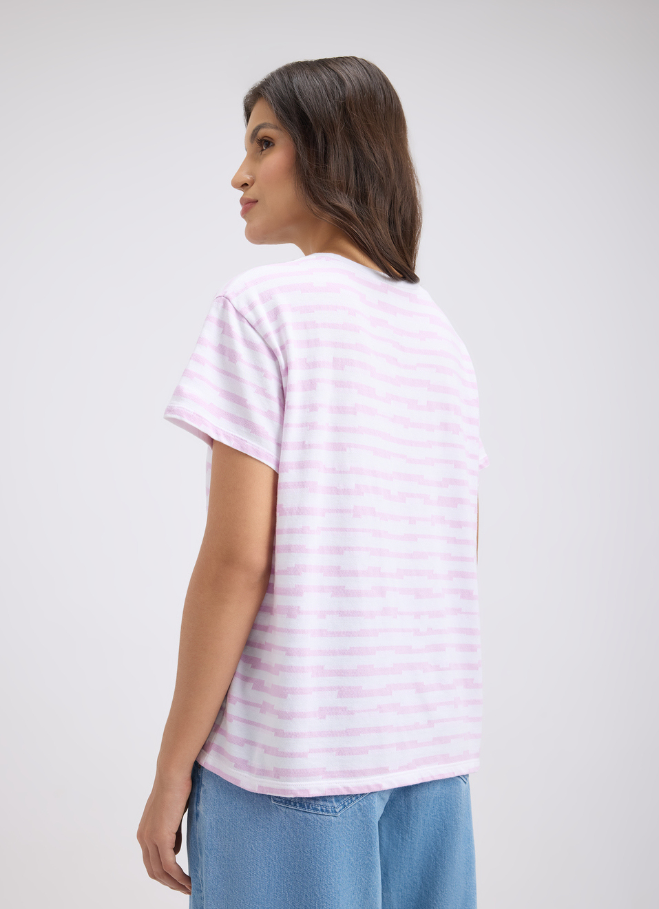 Women Purple Stripe Short Sleeve T-shirt, , large image number 2