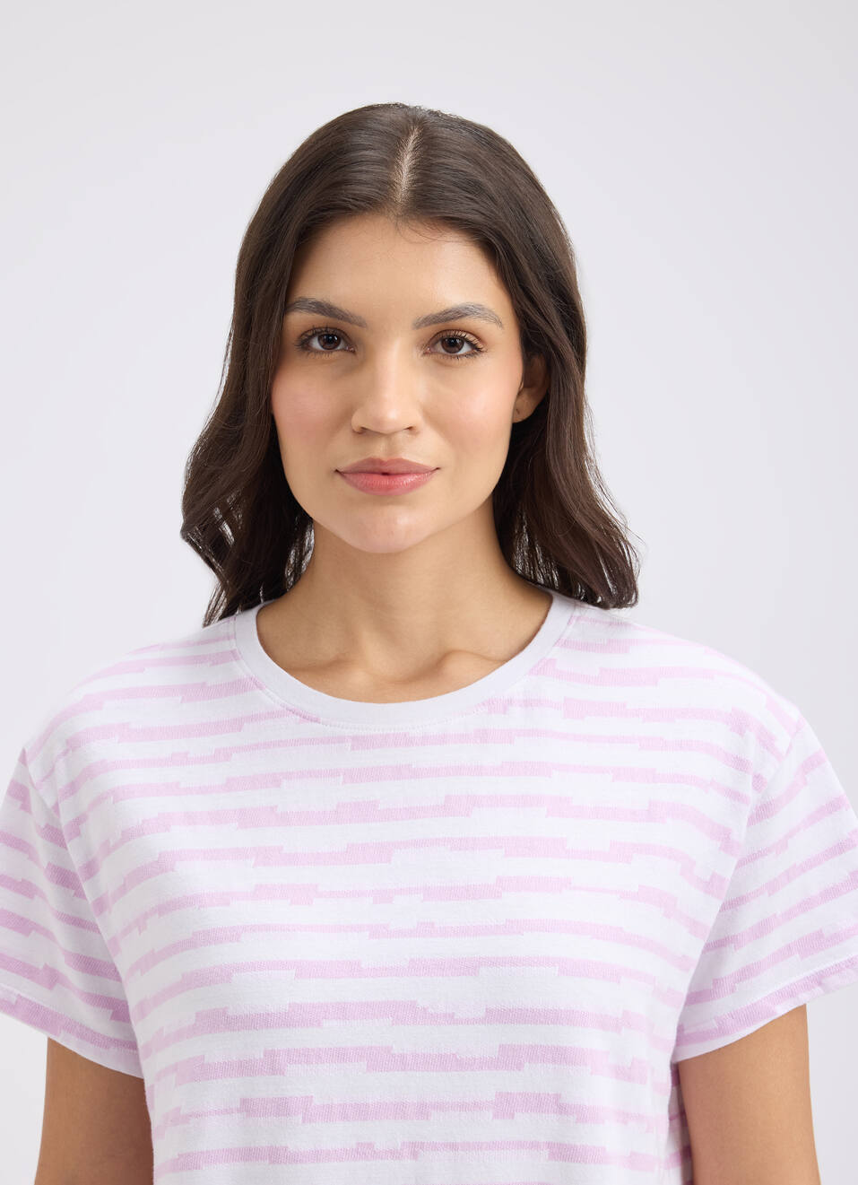 Women Purple Stripe Short Sleeve T-shirt, , large image number 4