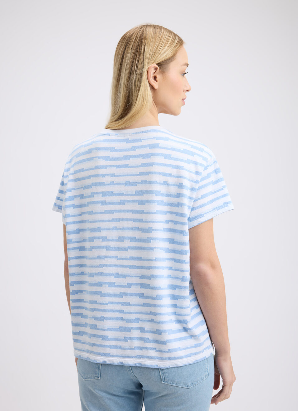 Women Blue Stripe Short Sleeve T-shirt, , large image number 2