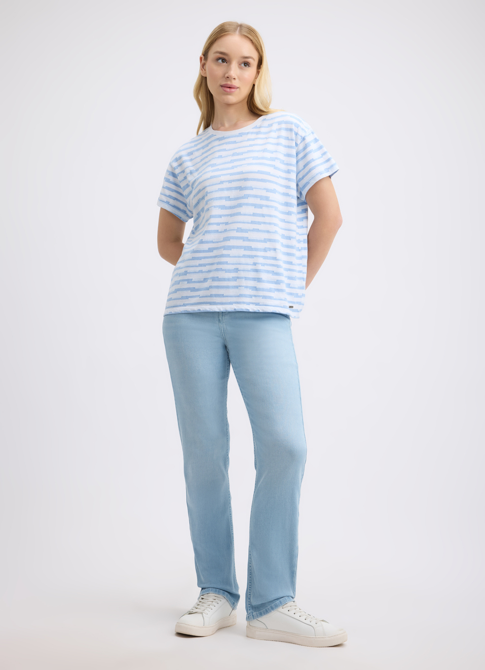 Women Blue Stripe Short Sleeve T-shirt, , large image number 5