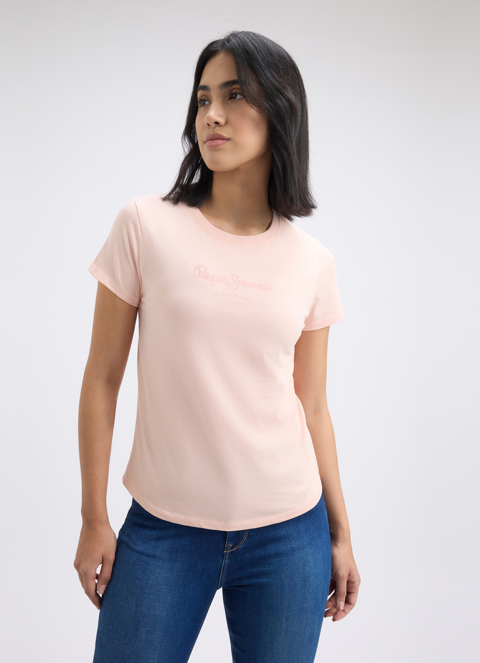 Women Peach Graphic Print Short Sleeve T-shirt, , large image number 1