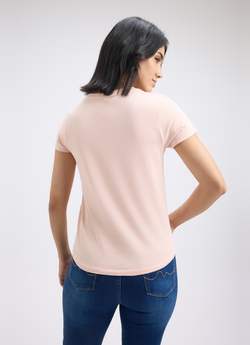 Women Peach Graphic Print Short Sleeve T-shirt, , large image number 2