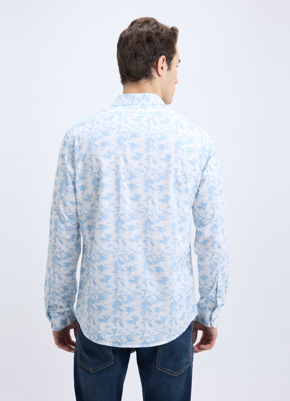 Men Blue Floral Print Full Sleeve Shirt, , large image number 1