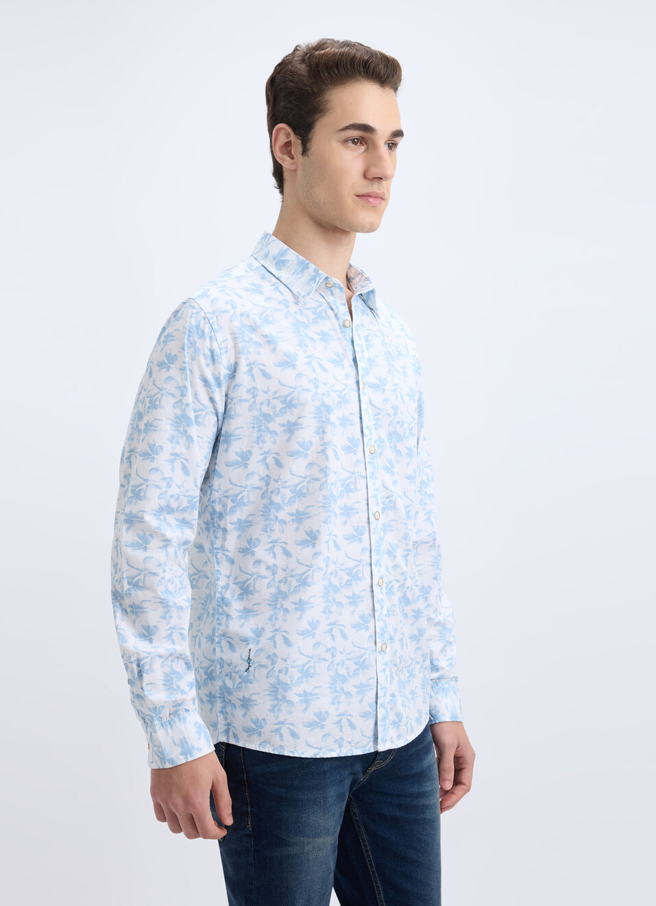 Men Blue Floral Print Full Sleeve Shirt, , large image number 2