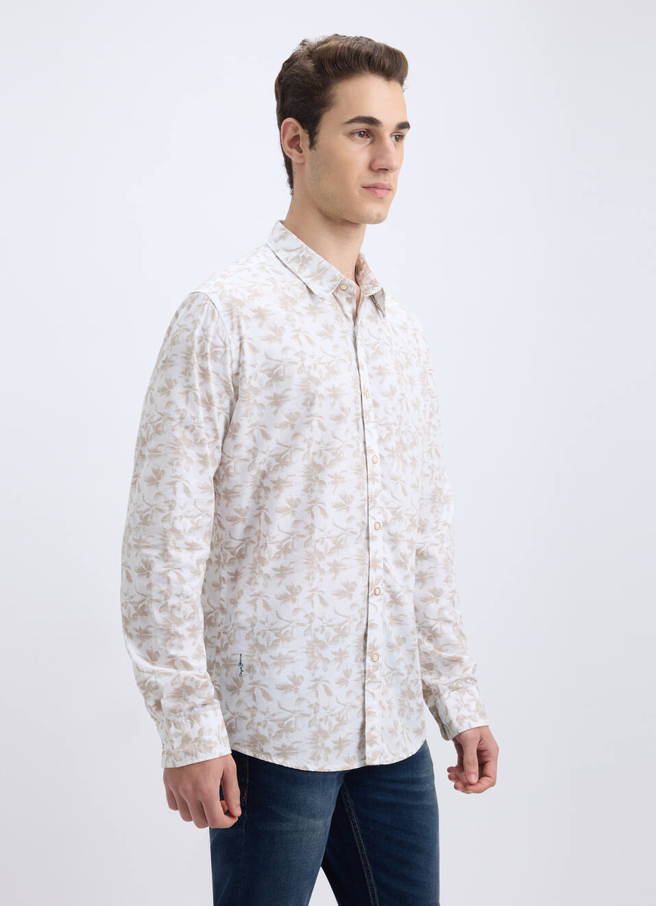 Men Beige Floral Print Full Sleeve Shirt, , large image number 3