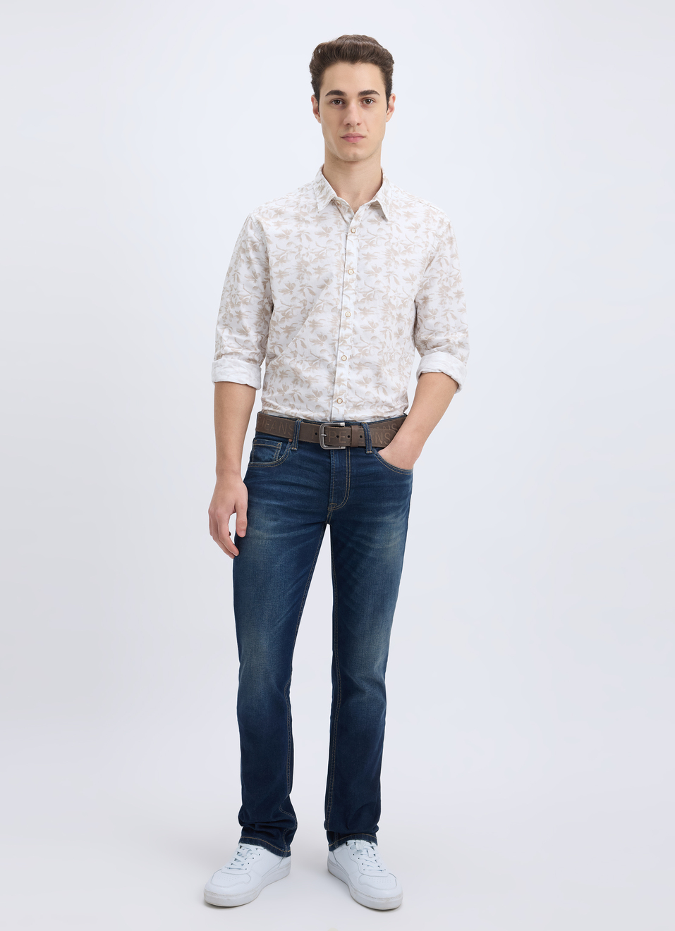 Men Beige Floral Print Full Sleeve Shirt, , large image number 5