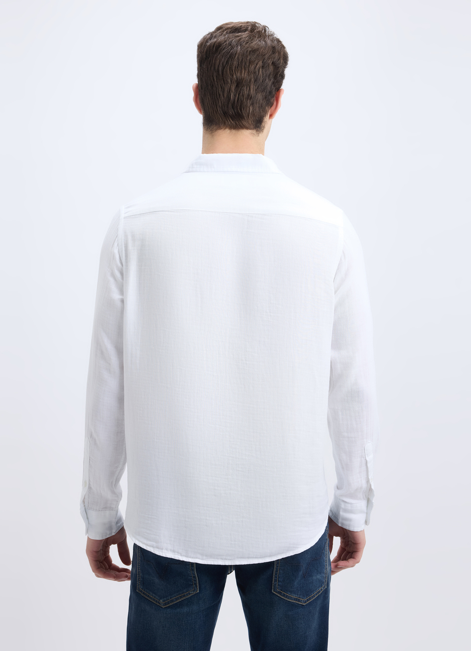 Men White Double Cloth Half Placket Full Sleeve Shirt, , large image number 2