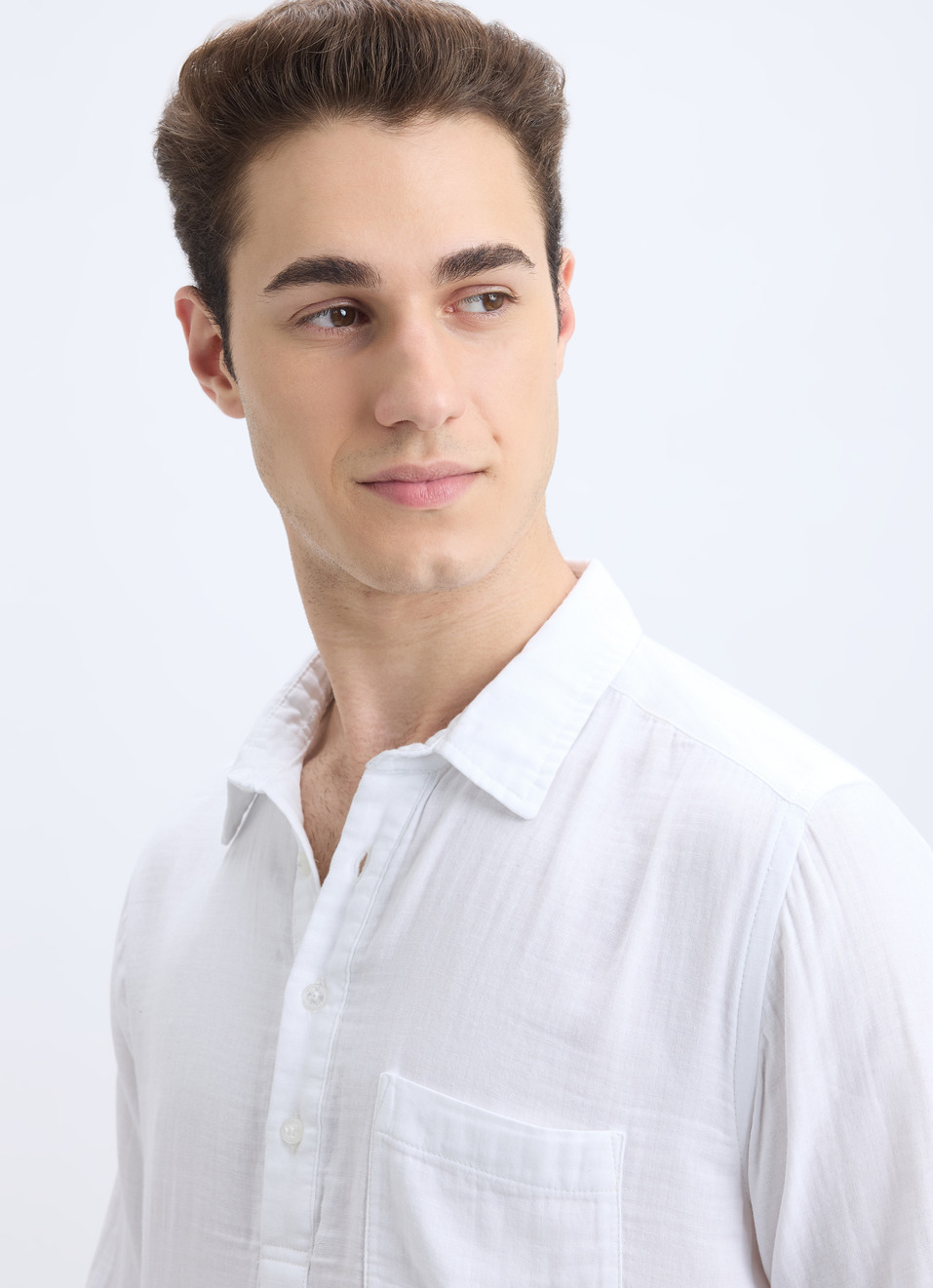 Men White Double Cloth Half Placket Full Sleeve Shirt, , large image number 4