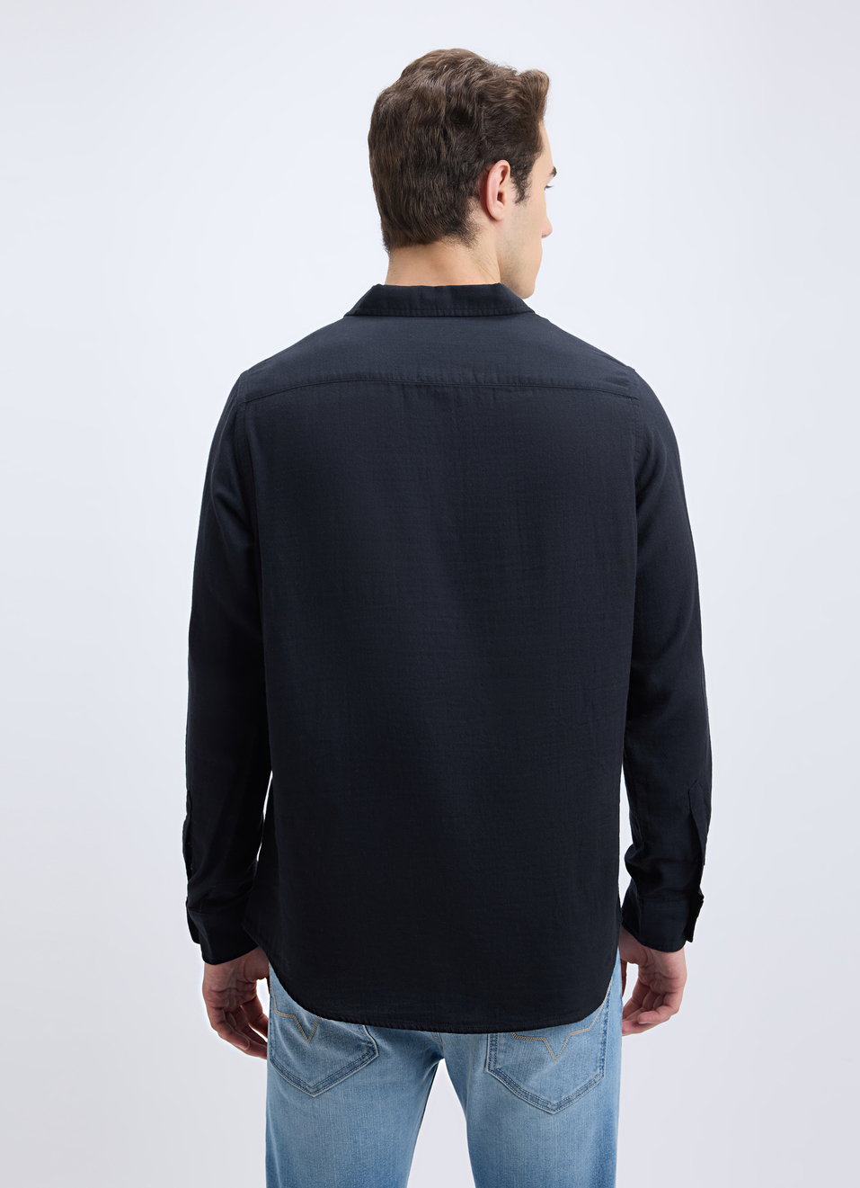 Men Black Double Cloth Half Placket Full Sleeve Shirt, , large image number 2