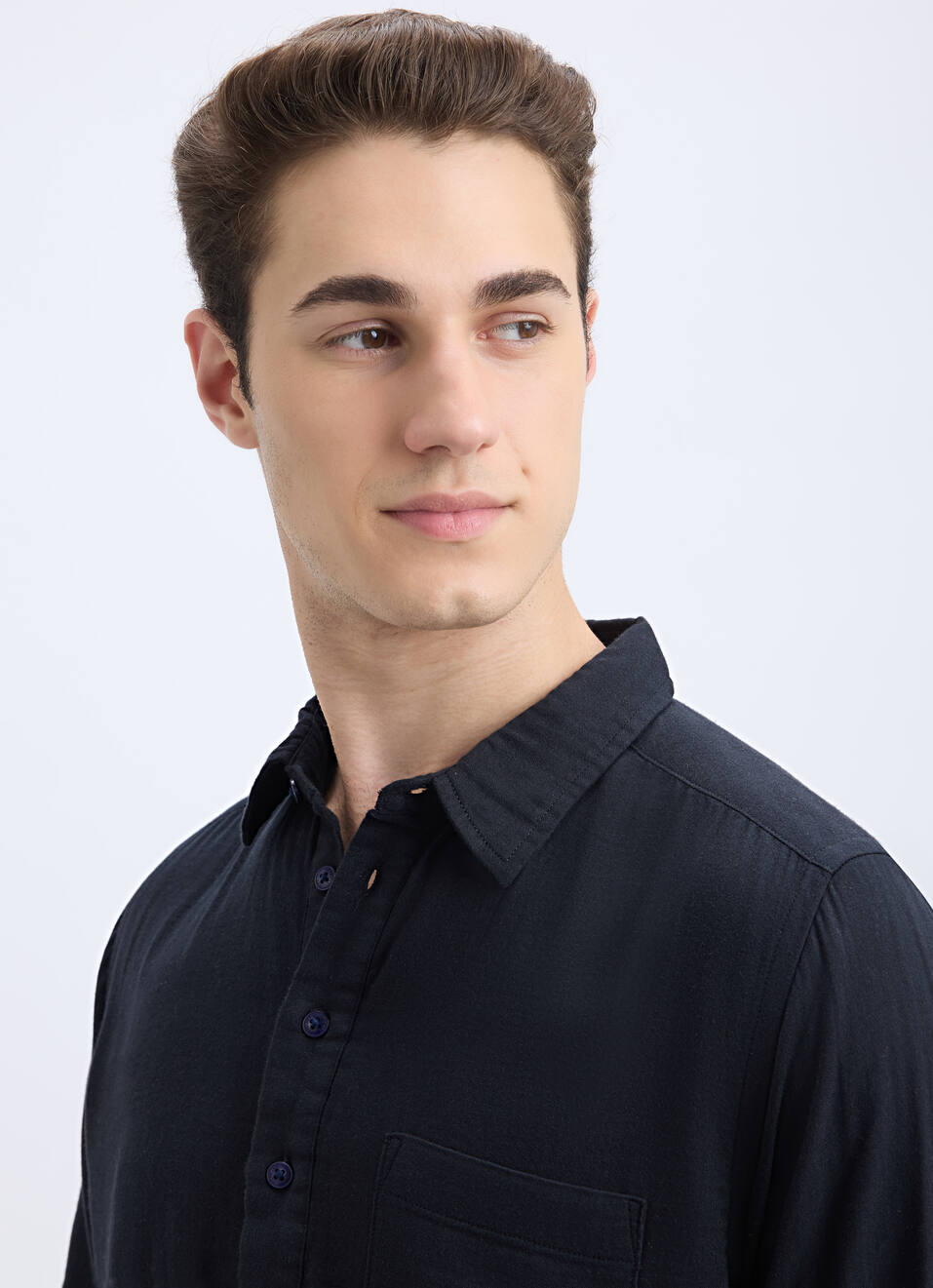 Men Black Double Cloth Half Placket Full Sleeve Shirt, , large image number 4