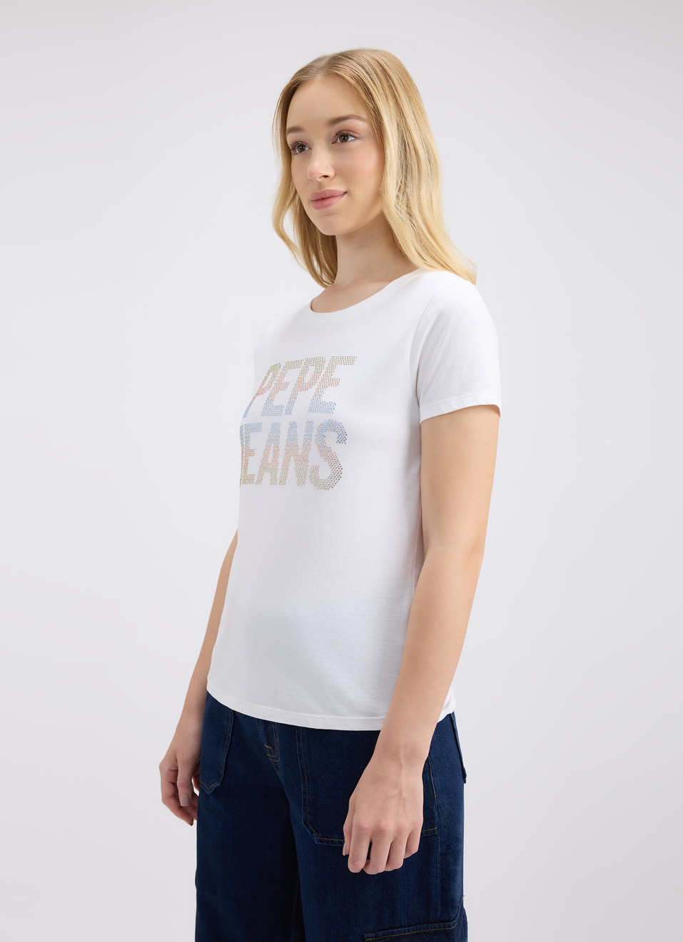 Women White Embellished Short Sleeve T-shirt, , large image number 3