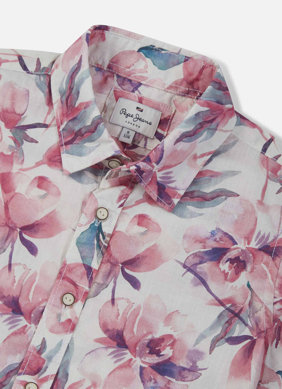 Boys Peach Floral Short Sleeve Shirt, , large image number 2
