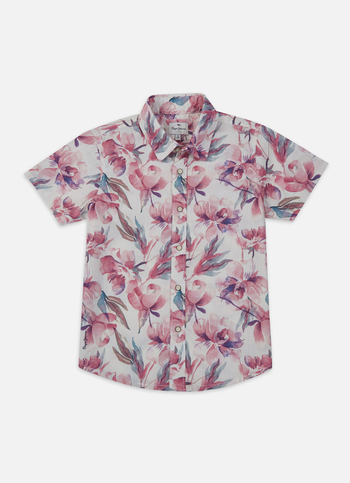 Boys Peach Floral Short Sleeve Shirt