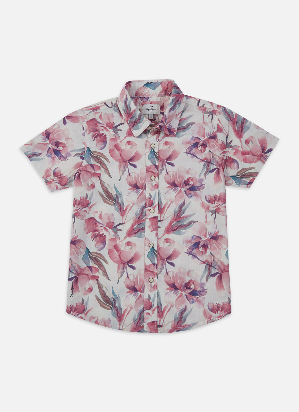 Boys Peach Floral Short Sleeve Shirt, , large image number 0