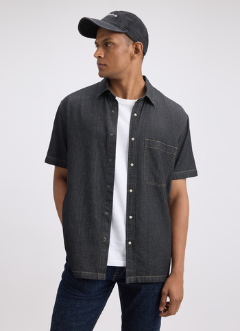 Men Black Short Sleeve Oversized Denim Shirt
