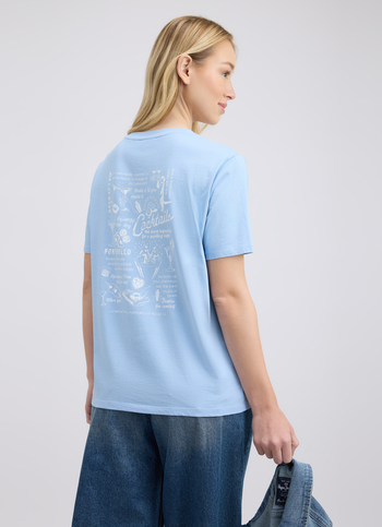 Women Blue Back Print Short Sleeve T-shirt