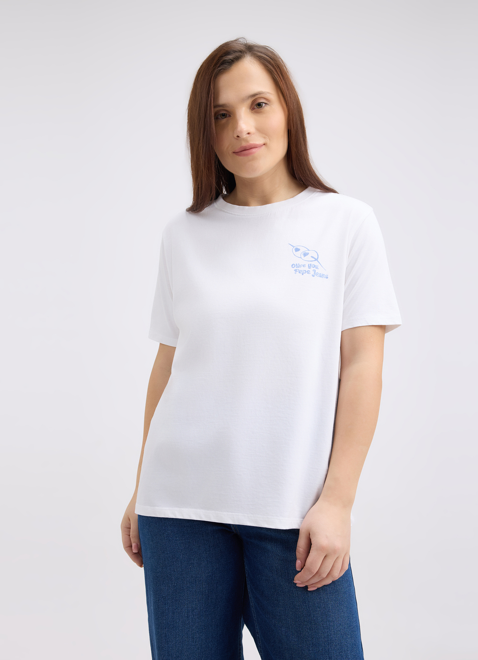 Women White Back Print Short Sleeve T-shirt, , large image number 1