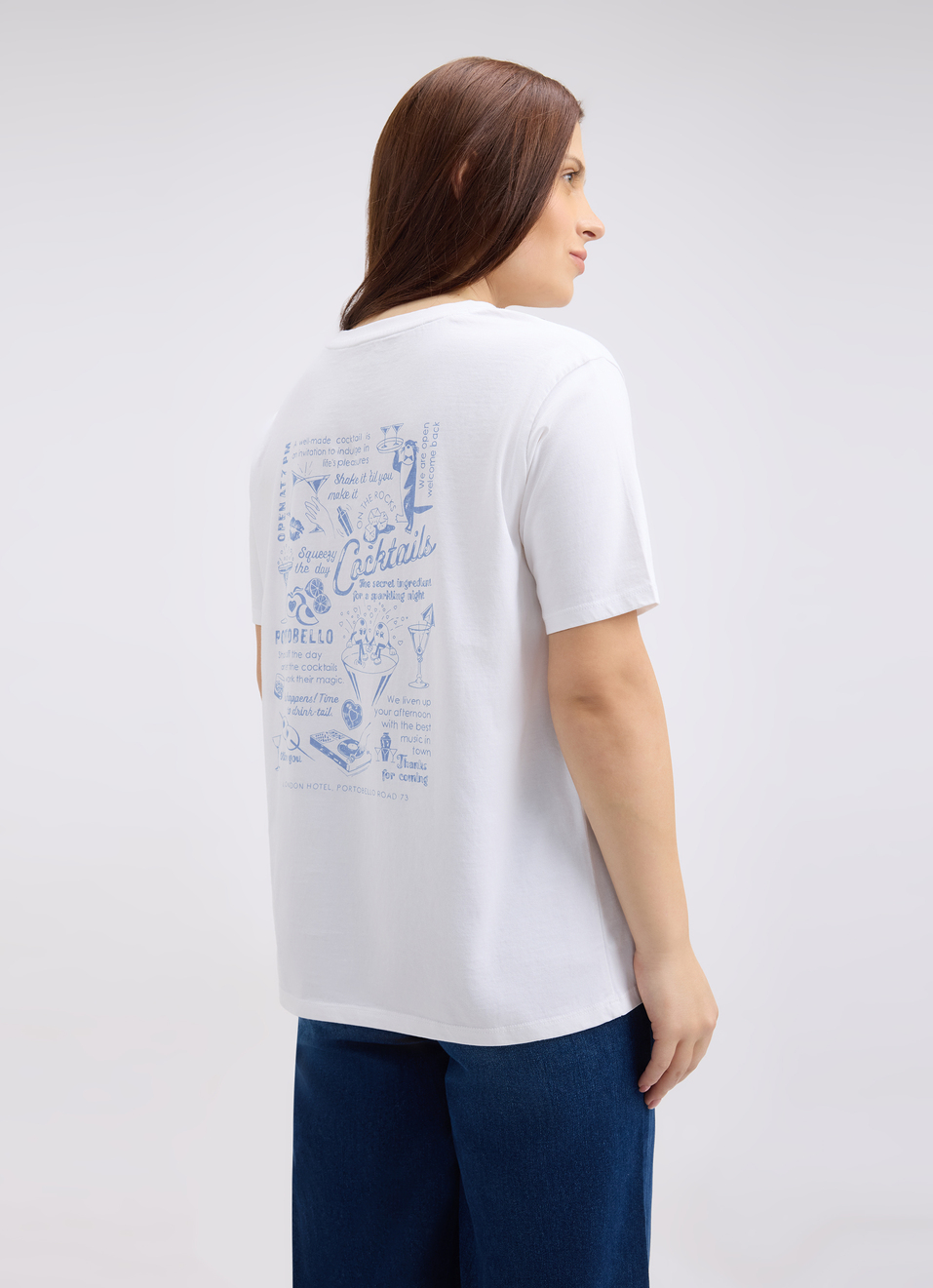 Women White Back Print Short Sleeve T-shirt, , large image number 2