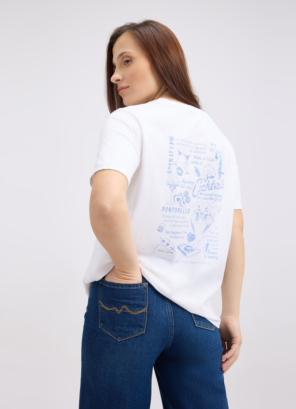 Women White Back Print Short Sleeve T-shirt, , large image number 0