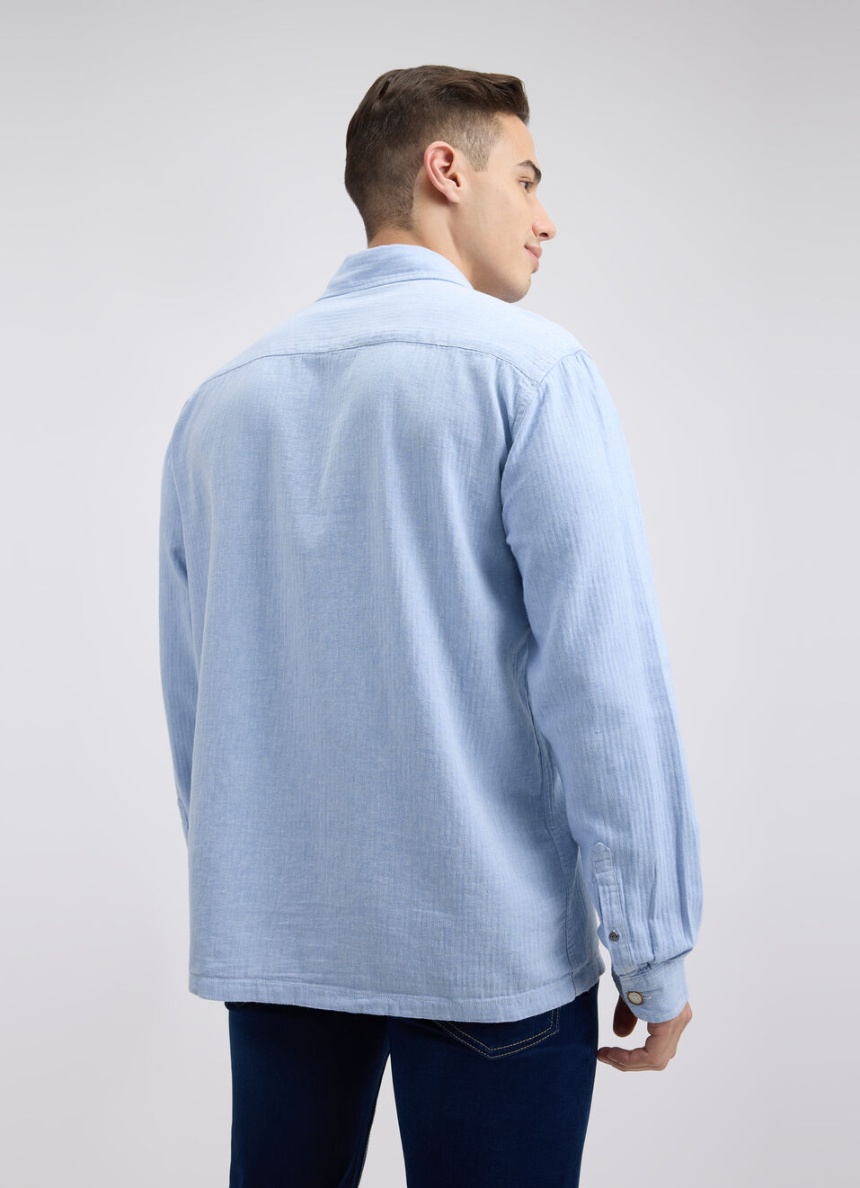 Men Blue Full Sleeve Oversized Shirt, , large image number 2
