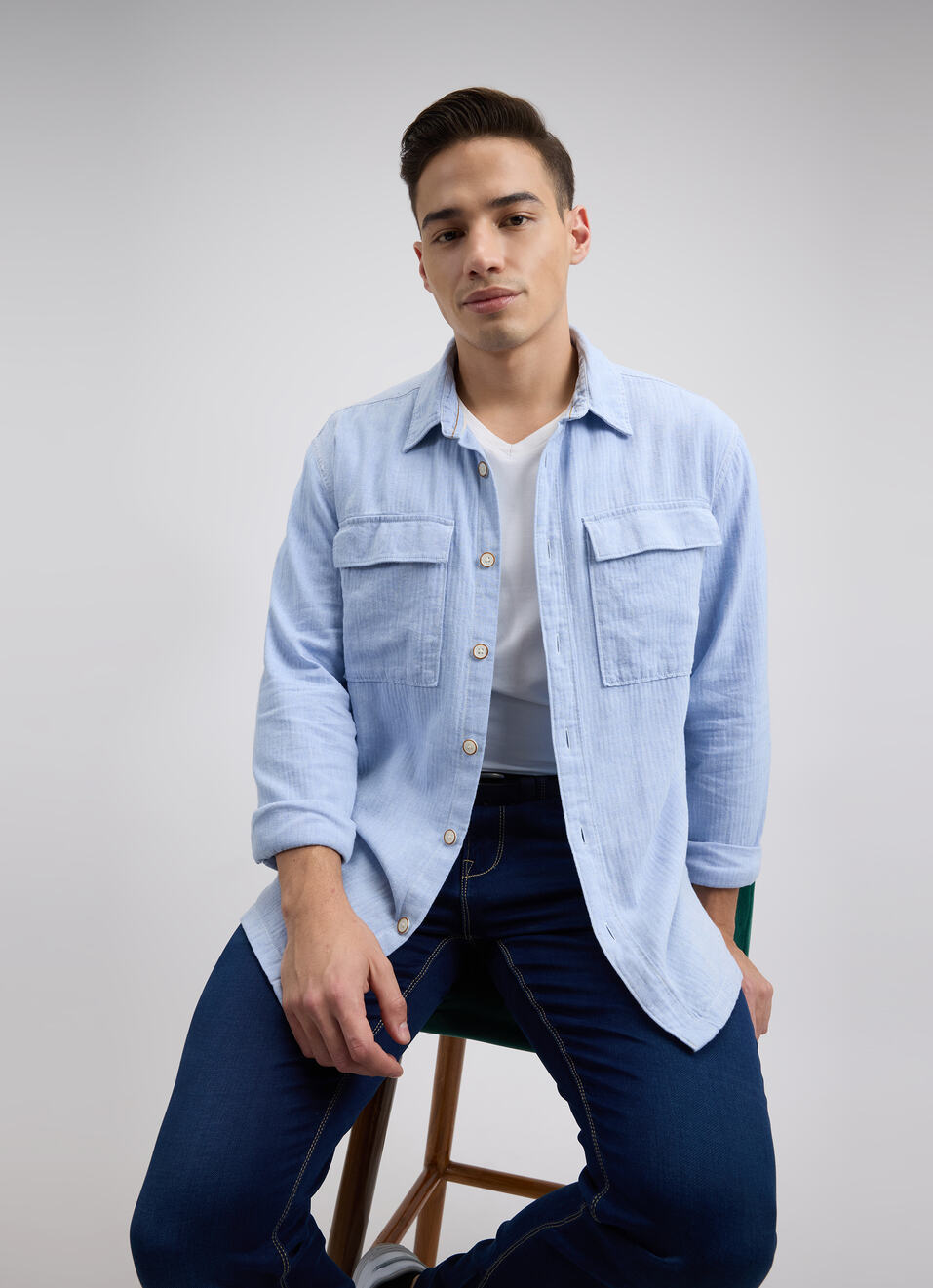 Men Blue Full Sleeve Oversized Shirt, , large image number 5