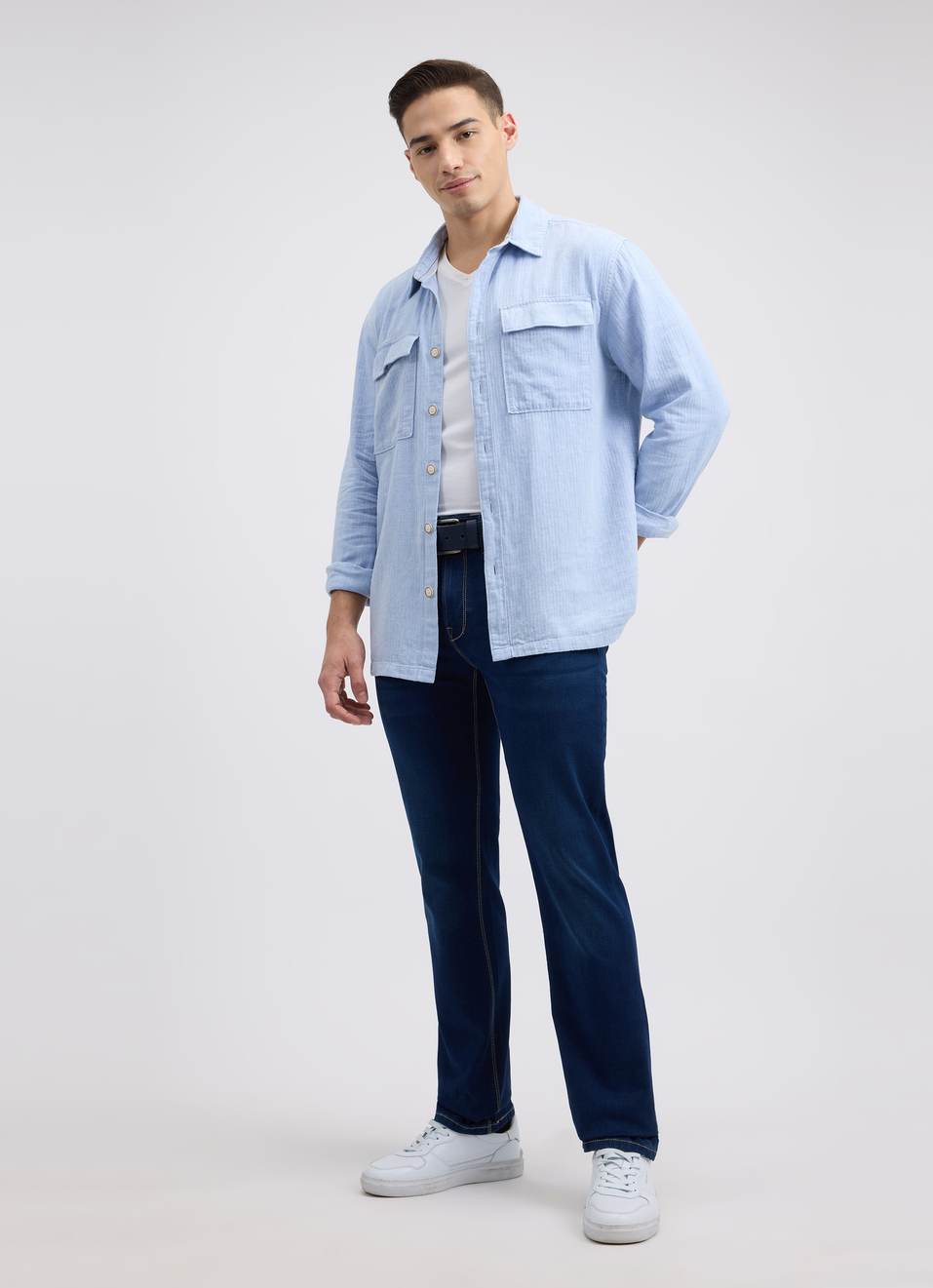 Men Blue Full Sleeve Oversized Shirt, , large image number 6