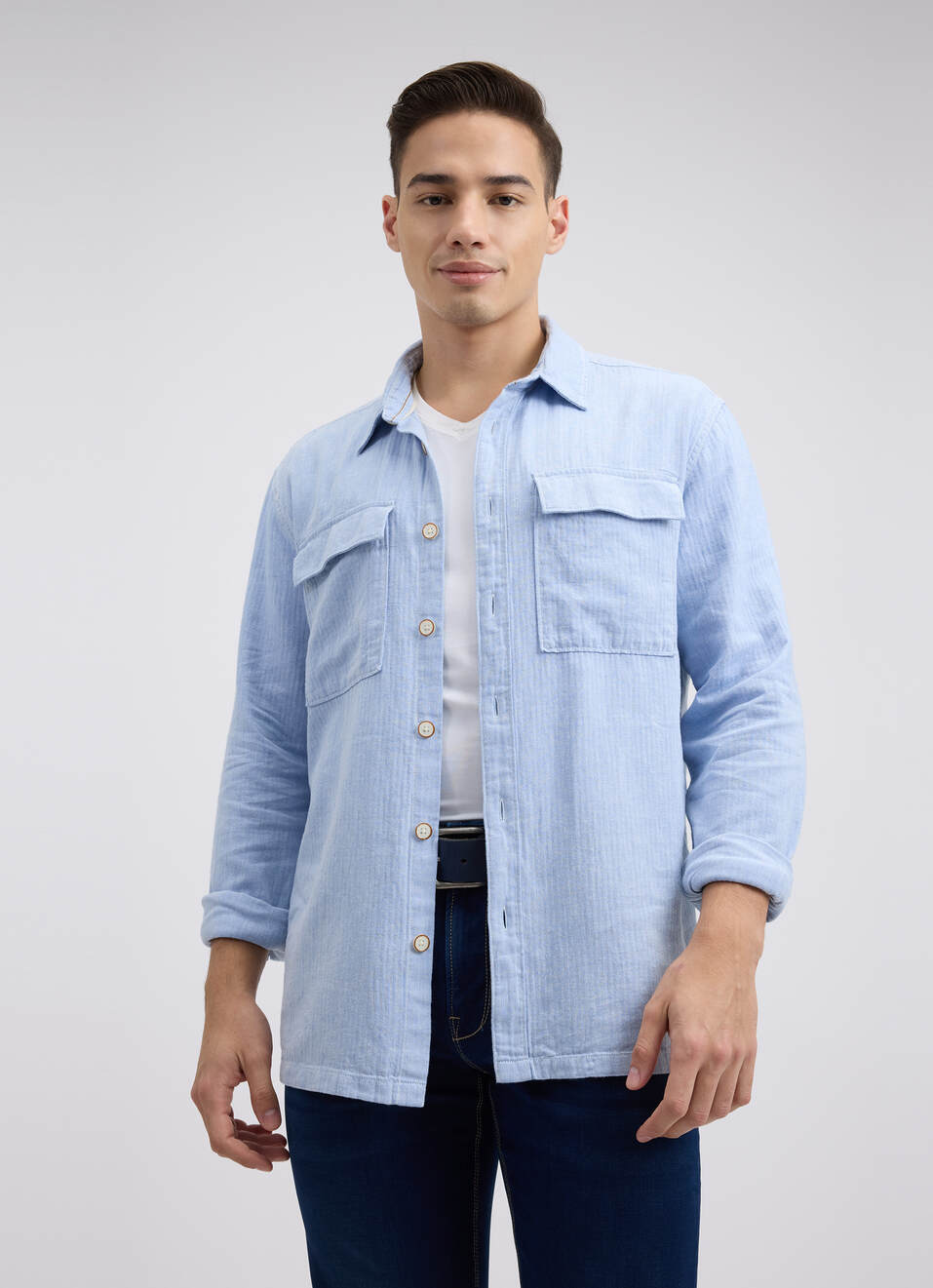 Men Blue Full Sleeve Oversized Shirt, , large image number 0